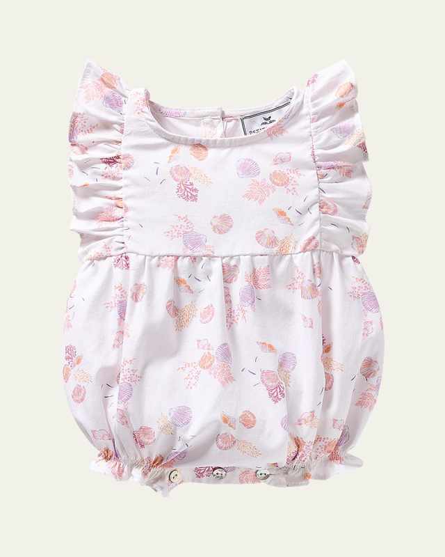 Girl's Seashell Splendor Ruffle Bubble Romper, Size Newborn-24